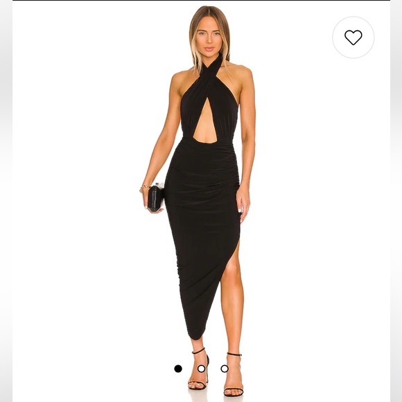 Norma Kamali Dresses & Skirts - Norma Kamali Cross Halter Side Drape Black XS Revolve mini slit dress. Worn once